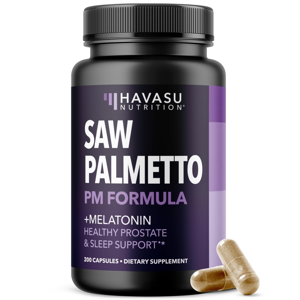 Saw Palmetto PM για άνδρες με μελατονίνη 3mg - Night Time Prostate Health Supplement for Bladdder and Sleep Support - Μείωση της ουρικής συχνότητας - 200 Count - Vegan, Μη ΓΤΟ κάψουλες - Πάνω από 6 μήνες προσφοράς