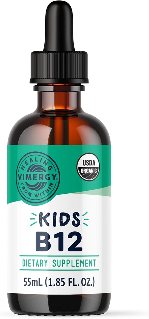 Vimergy Kids Organic Liquid B12 – Προάγει τη Φυσική Ανάπτυξη & Γνωστική Λειτουργία* – Γρήγορη Απορροφητική Ανοσολογική Υποστήριξη* – USDA Organic, Vegan, Μη ΓΤΟ – 55 mL