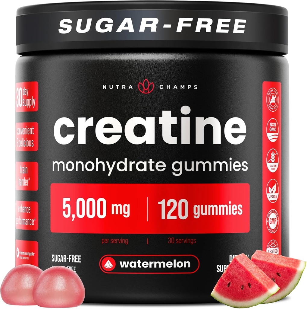 NutraChamps 120 Gummys Creatine για άνδρες & γυναίκες - 5g χωρίς ζάχαρη μασώμενα Gummies Monohydrate Creatine - Υποστηρίζει σύνθεση πρωτεϊνών, αποκατάσταση μυών & απόδοση προπόνησης