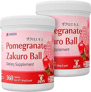 Umeken Pomegranate Balls, Chewable Supplement with Natural Vitamins, Minerals, Citric Acids & Tannins, Japanese Pomegranate Supplements for Women, 4 Month Supply, 360 Count Bottle, Pack of 2