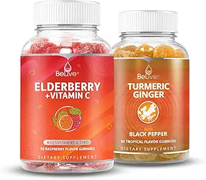 BeLive Elderberry Vitamin C + Turmeric Bundle for Immune Support, Mobility Support, Healthy Bones & Teeth