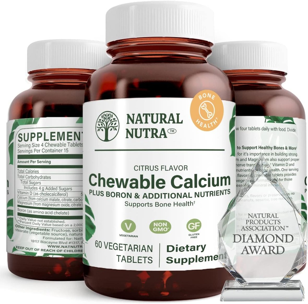 Φυσικό Nutra Chewable συμπλήρωμα ασβεστίου για τη δύναμη των οστών, προάγει την υγεία των μυών, βοηθά στην ενίσχυση της υγείας των δοντιών, υποστηρίζει την υγεία των νεύρων, και την καρδιαγγειακή υγεία, βελτιώνει την αντοχή των οστών, 60 δισκία