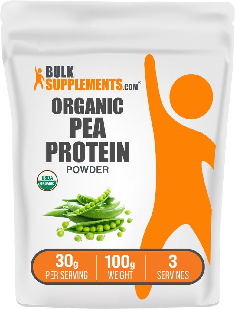 BulkSupplements.com Βιολογική σκόνη πρωτεΐνης μπιζελιού - Σκόνη πρωτεΐνης φυτού & Vegan - Χωρίς γεύση και γλουτένη, 30g ανά μερίδα, 100g (3, 5 oz) (πακέτο από 1)