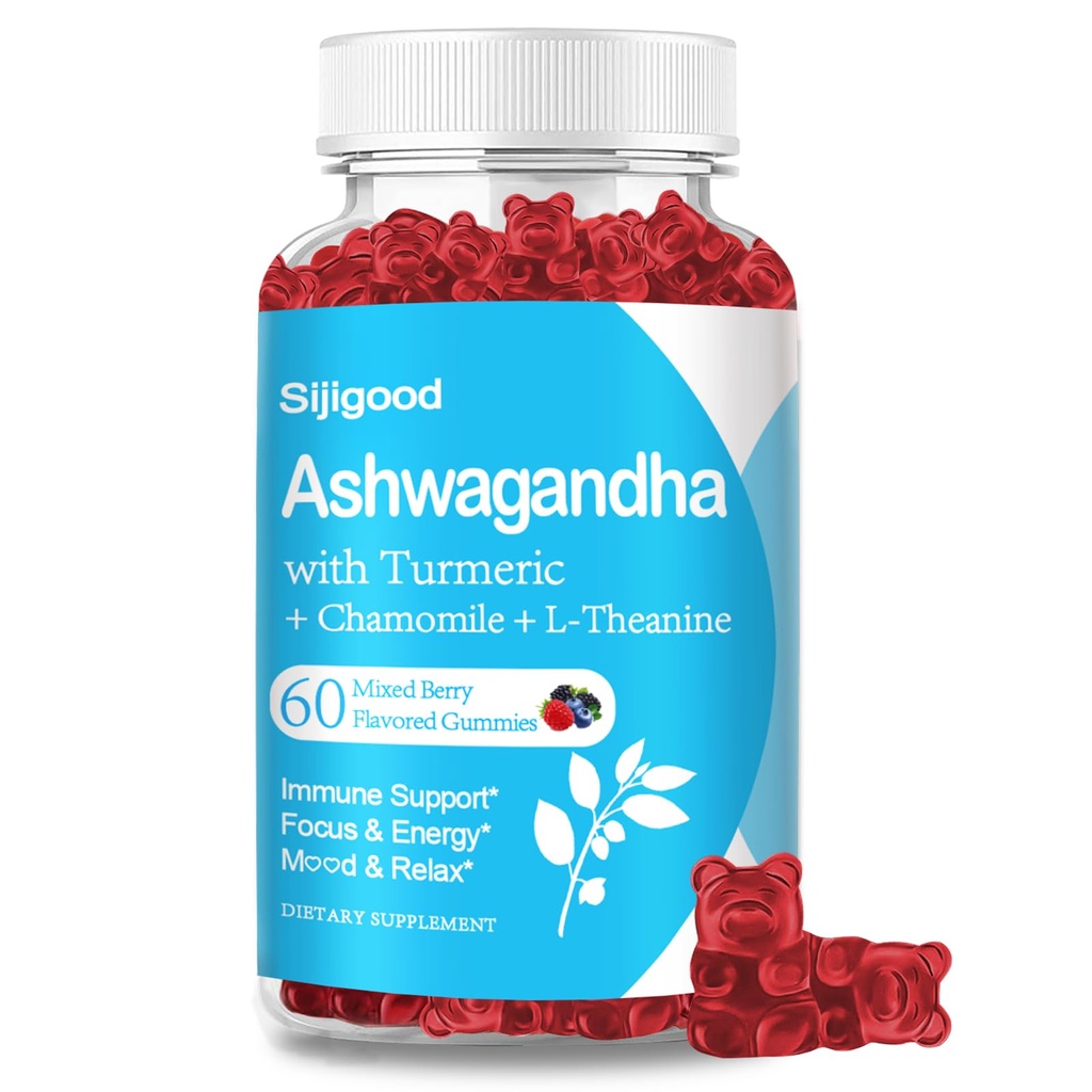 Ashwagandha Gummies με L-theanine, Ashwa Root Supplement Gummy για γυναίκες άνδρες, 60 μεικτά μούρα γεύσεις Gummies