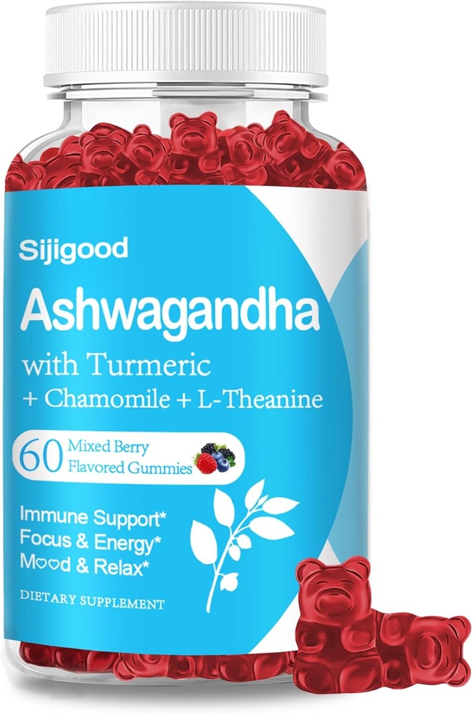Ashwagandha Gummies με L-theanine, Ashwa Root Supplement Gummy για γυναίκες άνδρες, 60 μεικτά μούρα γεύσεις Gummies