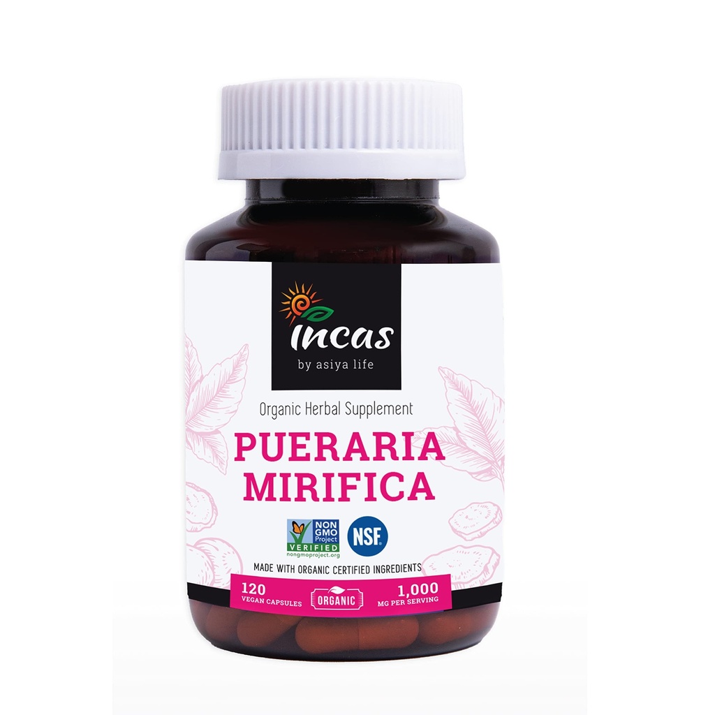 INCAS Organic Pueraria Mirifica 500mg Root Extract Powder Vegan Κάψουλες από την Ταϊλάνδη Μη ΓΤΟ Επαληθευμένος Προάγει την Υγεία των Γυναικών, Βιολογικό Φυσικό Βότανο