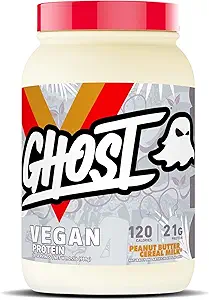 GHOST VEGAN Protein Powder, Peanut Butter Cereal Milk - 2lb, 20g Πρωτεΐνης - Φυτά με βάση Pea & Organic Pumpkin Protein - -Post Workout & Nutrition Shakes, Smoothies, & Bakeing - Σόγια & Γλουτένη-Free