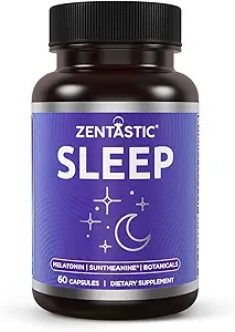 Zentastic Sleep Aid - Non Habit Forming for Healthy Sleep - Μελατονίνη, Βαλεριάνα, Suntheanine, Magnesium, Herbals, & More - Natural Sleep Aid for Adults - Sleeping Pills - Made in USA, 60 Capsles