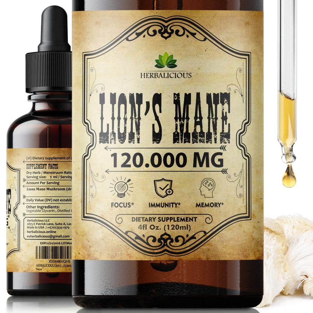 Εκχύλισμα Lion's Mane Extract 4 fl oz Liquid – Φυσικό συμπλήρωμα μανιταριών Βάμμα για τον εγκέφαλο, τη μνήμη, τη διανοητική σαφήνεια & εστίαση – Ανοσοποιητική υποστήριξη – Φόρμουλα υψηλής ισχύος – 90 ημερών προμήθεια