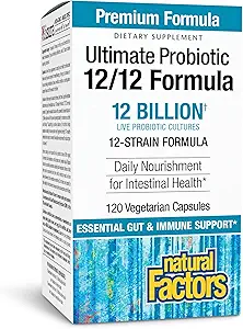 Natural Factors Ultimate Probiotic 12/12 Formula - Digestive Health Support Supplement with Probiotics - Immunity & Gut Health Support Supplement - 120 Vegetarian Capsules (120 Servings)