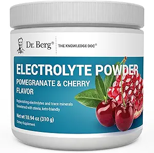 Dr. Berg Zero Sugar Hydration Keto Electrolyte Powder - Enhanced w/ 1000 mg Κάλιο & Real Αλάτι Ιμαλαΐων (NOT Table Salt) - Ρόδι και Cherry Hydration Drink Supplement - 50 Servings