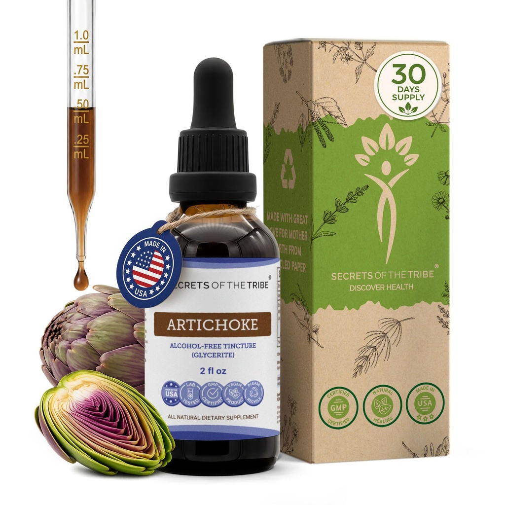 Μυστικά της φυλής Artichoke Βάμμα Αλκοόλ-ελεύθερο υγρό εκχύλισμα, Artichoke (Cynara scolymus) Αποξηραμένο φύλλο (2 FL OZ)