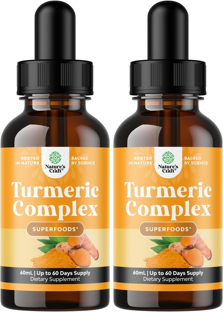 Βιολογικό Turmeric Υγρές σταγόνες για ενήλικες - Υγρή κουρκουμίνη Turmeric με Μαύρο Πιπέρι Κανέλα και Ginger για αρθρώσεις Ανοσία & More-Organic Συμπύκνωμα Συμπύκνωμα (2oz) (2)