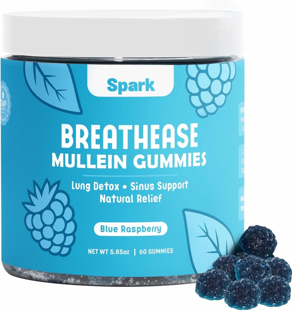 Mullein Gummies for Lungs - Lung Detox Gummies - Καθημερινή υποστήριξη αναπνευστικής υγείας - Καθαρίστε για τους καπνιστές - Αλλεργία, Sinus, και Mucus Relief - Mullein Leaf Extract για τους πνεύμονες