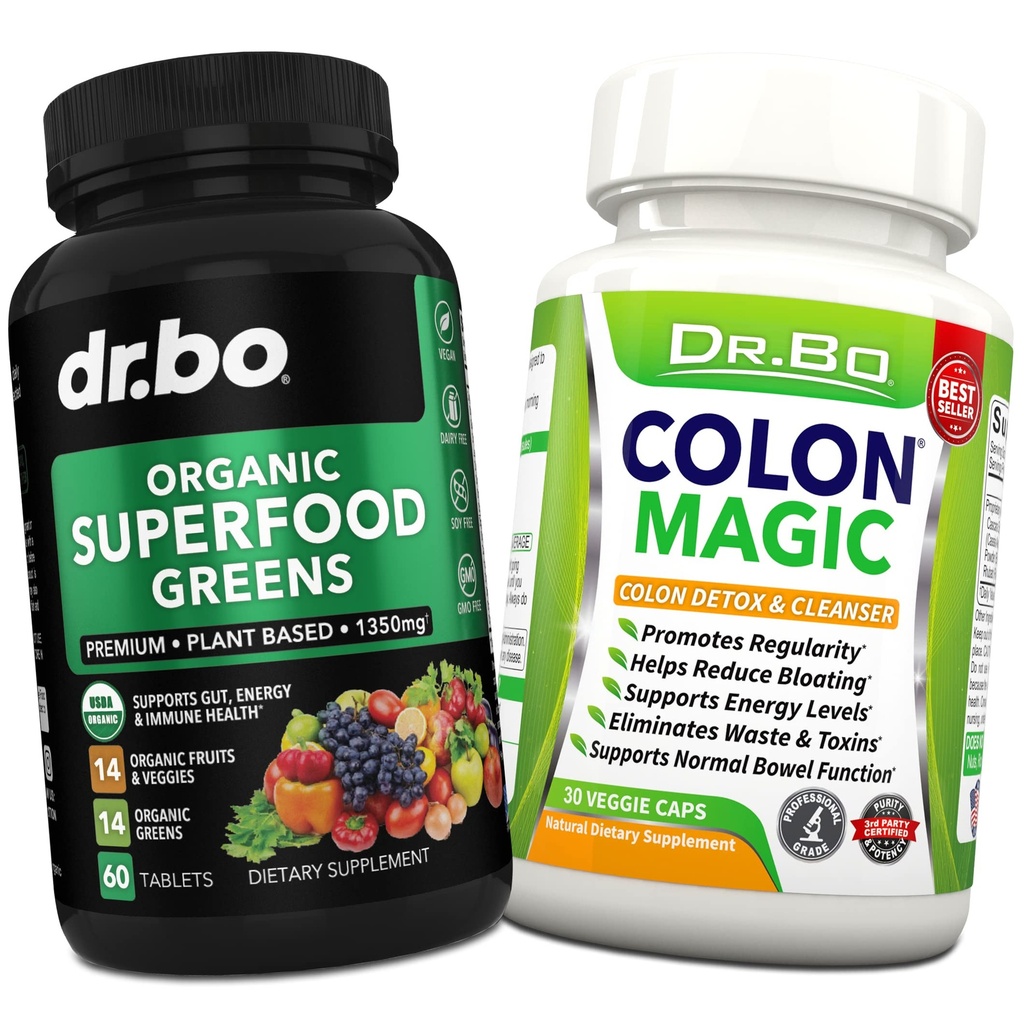Organic Superfood Greens & Fruit Supplements - Cleanse Detox Formula για ενδοεντερικό Bloating - Green Veggie Powder Blend Fruit Foods & Constipation Relief Supplement Gut, Belly, Stomach