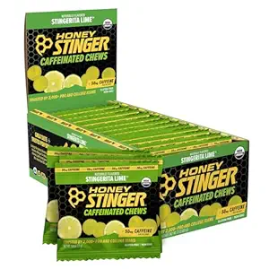Μέλι Stinger Stingerita Lime Caffeinated Energy Chew, Χωρίς γλουτένη, με καφεΐνη, για άσκηση, τρέξιμο και απόδοση, Αθλητική διατροφή για το σπίτι & γυμναστήριο, προ και μέση προπόνηση, 12 Πακέτο