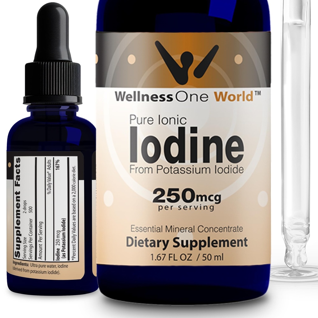 WellnessOne Iodine Drops for Thyroid Support - Συμπλήρωμα υγρού ιωδίου ταχείας δράσης από το κάλιο Iodide - Μεγάλη για Ανοσία & Γνωστικότητα & Μεγιστοποιεί την απορρόφηση σιδήρου - 1,67 fl oz