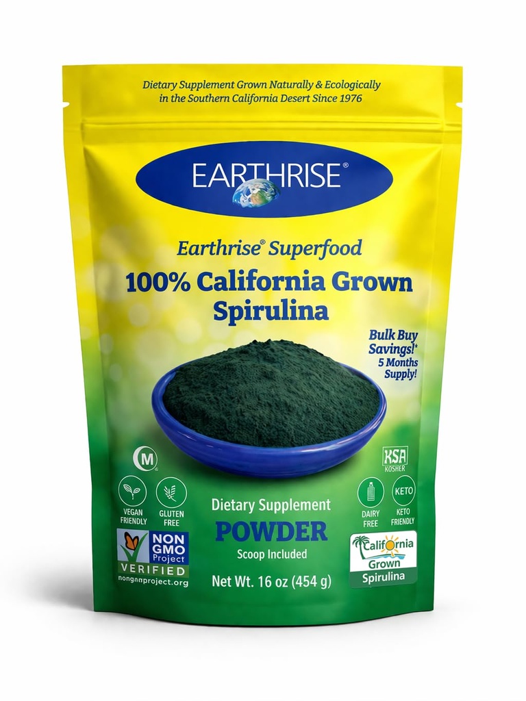 Earthrise Superfood California Spirulina Powder 16oz | Natural Premium from California, Vegan, Gluten Free, Keto Friendly, Non-GMO