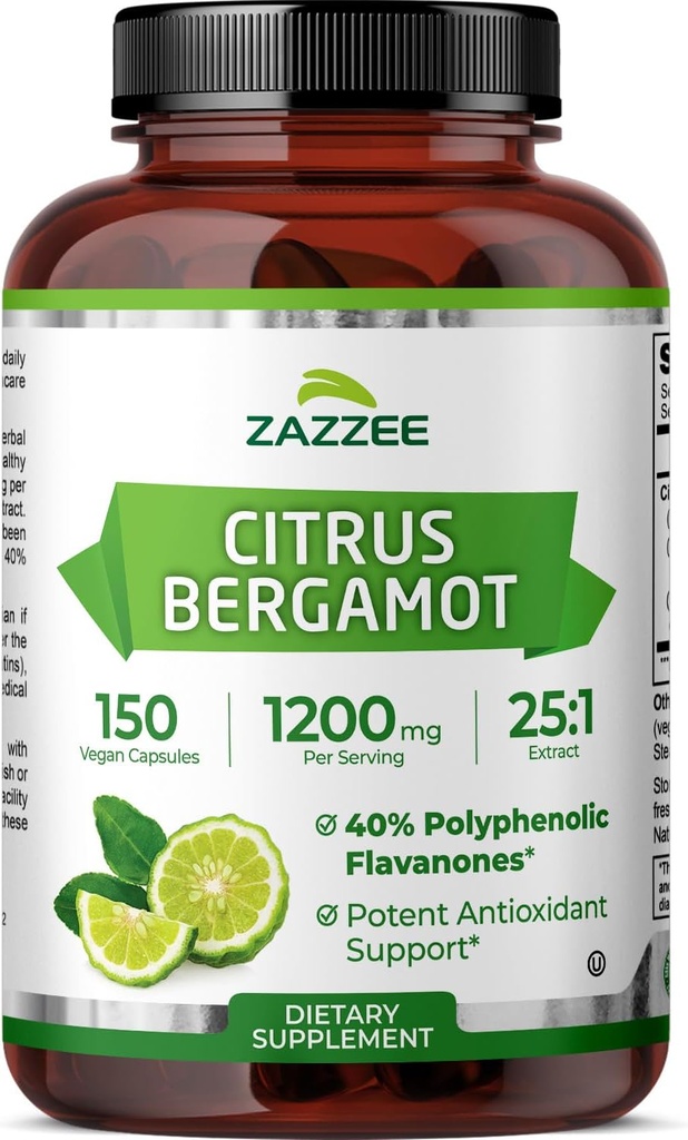 Zazzee Citrus Bergamot 25:1 Εκχύλισμα 1200 mg, 40% Πολυφαινολικές Φλαβανόνες, 150 Κάψουλες Vegan, Kosher, Συμπυκνωμένο και Τυποποιημένο 25X Ικανότητα, μη ΓΤΟ και όλα φυσικά, Κατασκευασμένο στις ΗΠΑ