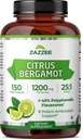 Zazzee Citrus Bergamot 25:1 Extract 1200 mg, 40% Polyphenolic Flavanones, 150 Vegan Capsules, Kosher, Concentrated and Standardized 25X Potency, Non-GMO and All-Natural, Made in The USA