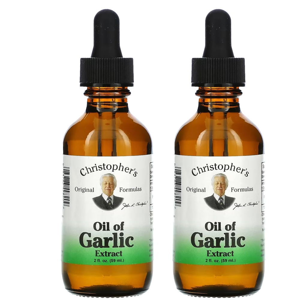 Christopher's Original Formulas Oil of Garlic Extract 2 Ουγγιά - Συσκευασία των 2 - Premium συμπλήρωμα βοτάνων - Ψυχρό-Pressed & Pure Liquid Garlic Oil 