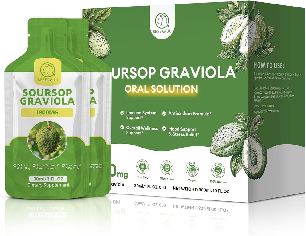 Soursop Graviola Oral Liquid 10 FL.OZ, Υψηλή Απορρόφηση Soursop Bitters Ποτό για γυναίκες & άνδρες, Φρέσκο εκχύλισμα φρούτων Graviola για την αναγέννηση κυττάρων*, ανοσοποιητική & αντιοξειδωτική υποστήριξη, ανανά γεύση