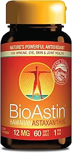 Nutrex Hawaii BioAstin Hawaiian Astaxanthin - 12mg, 60 Softgels - Farm-Direct Premium Antioxidant Supplement to Support Eye, Skin, Joint & Immune System Health - Non-GMO & Gluten-Free
