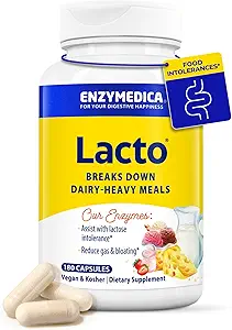 Enzymedica Lacto, Advanced Lactase Pills for Dairy Support, Helps Break Down Lactose, Casein & Fat, Dairy Relief Pills, Vegan, 180 Capsules