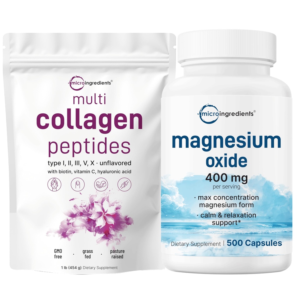 Micro συστατικά Multi Collagen Protein Powder 16oz & oxide μαγνήσιο 400mg Bundle Pack 