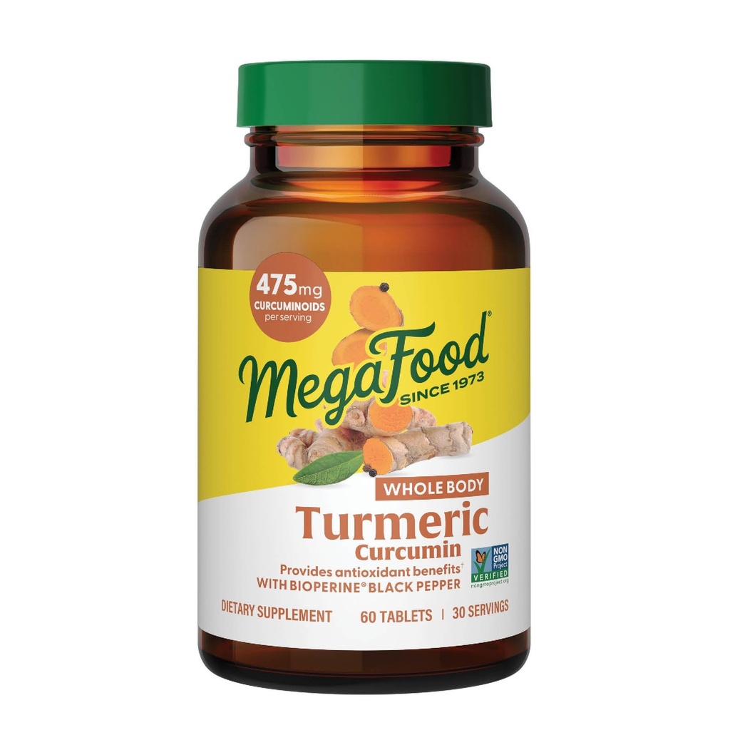 MegaFood Ολόκληρο το σώμα Turmeric Curcumin Supplement - Turmeric Supplement With Black Pepper & Vitamin C - 475 mg Curcuminoids Per Serving - Antioxidant & Immune Support - Vegan - 60 Tablets, 30 Servings