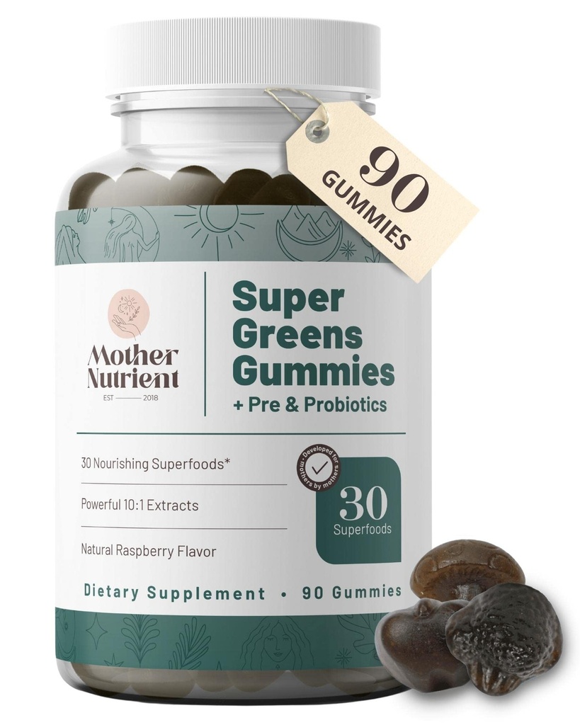 Super Greens Gummies for Women, Adults - with Prebiotics & Probiotics, Όχι 8, αλλά 30 Ισχυρό Greens Superfoods - Multivitamin Veggie Chewables (90 Gummies)