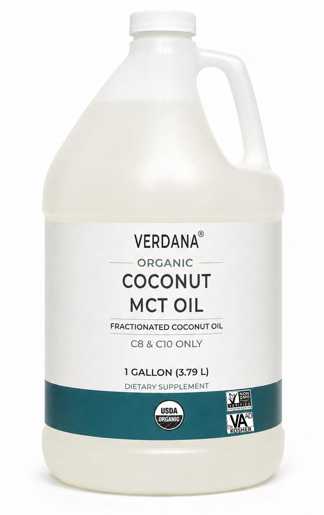 Verdana USDA Certified Organic Coconut MCT Oil – Λάδι καρύδας με φρουκτόζη – Δεν χρησιμοποιείται πυρήνας φοίνικα – Kosher, βαθμός τροφίμων, μη GMO – Μεγάλη για Keto και Παλαιό Διατροφή – 1Gallon