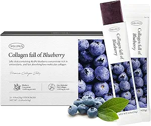 Κορεάτικα Κολλαγόνο Jelly Sticks - 25 Blueberry Flavored Marine Collagen Peptide Snacks για την καταπολέμηση της γήρανσης- Collagen Protein Sugar-Free, ταξιδιωτικές συσκευασίες για την αντοχή των μαλλιών και των νυχιών