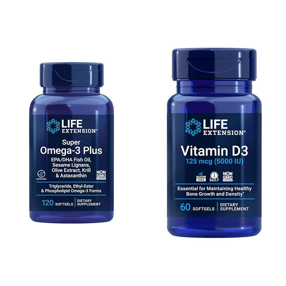Επέκταση ζωής Super Omega-3 Plus EPA/DHA ιχθυέλαιο, Sesame Lignans & βιταμίνη D3 125 mcg (5000 IU), υγεία των οστών, απόδοση του εγκεφάλου