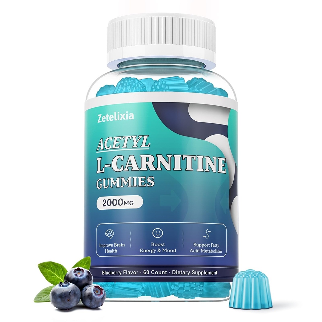 Χωρίς ζάχαρη Acetyl L-Καρνιτίνη Gummies, L-Καρνιτίνη συμπλήρωμα για γυναίκες και άνδρες, με βιταμίνη C & B12, ALCAR για την ενέργεια, τον εγκέφαλο και την καρδιά Υγεία Υποστήριξη, Vegan, μη-GMO, 60 Count