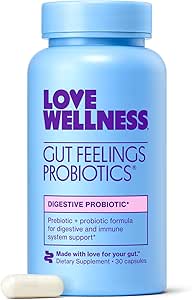 Love Wellness Gut Feelings Probiotic | Gut Health for Women, Digestion Relief & Immune Support Supplement | Womens Probiotic for Gas Relief | 3 Billion CFU | Safe Prebiotic and Postbiotic | 30 Count