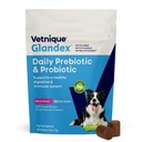 Vetnique Glandex καθημερινά προβιοτικά για σκύλους με πρεβιοτικά για την υποστήριξη της υγείας των ουρών με ένζυμα Fiber και Digestive, Probiotic Chews ή σκόνη (30ct Chews, Bacon Chews)