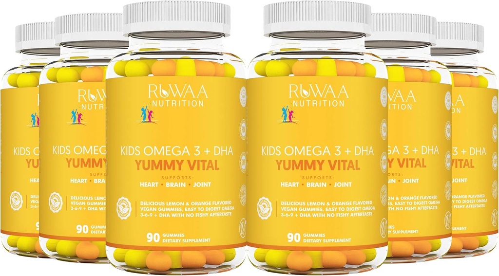 RUWAA NUTRITION Kids Omega 3 Gummies DHA EPA Omega 3 συμπλήρωμα παιδιά. Δεν Fish Oil After-Taste Vegan Omega 3 6 9 + DHA Gummies & Βιταμίνη C. Γνωστική Υγεία, Εστίαση, Όραμα.