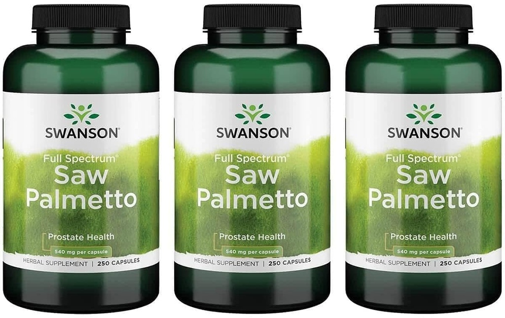 Swanson Saw Palmetto - συμπλήρωμα βοτάνων για την προώθηση της υποστήριξης της υγείας των αρσενικών Prostate - φυσικό συμπλήρωμα μαλλιών & ούρα Υποστήριξη υγείας (540 mg 250 κάψουλες) (3 Pack)