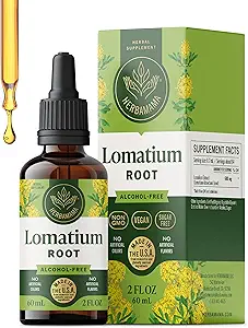 HERBAMAMA Lomatium Root Tincture - Vegan Lomatium Dissectum Extract for Lung Detox & Cleanse - Non-GMO, Alcohol & Sugar-Free Respiratory Lung Support Supplement, 28-Day Supply