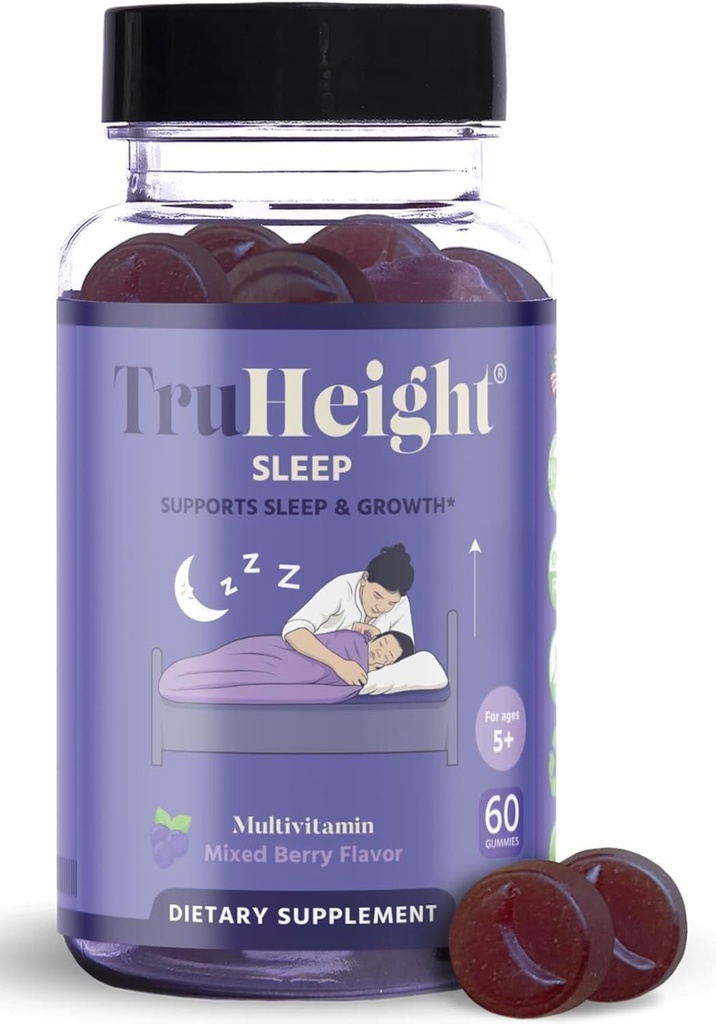TruHeight Sleep Gummies - Παιδιά & έφηβοι Φυσική Βοήθεια για τον Ύπνο για τη Μέγιστη Ανάπτυξη - Παιδιατρική Συνιστάται - Παιδιά Μελατονίνη Gummy - Μελατονίνη, Ashwagandha, L Theanine, Lemon Balm, Ηλικίες 4+, Μικτή Γεύση Berry