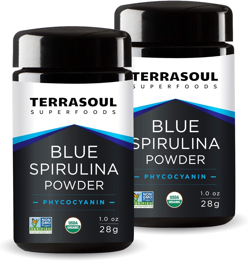 Terrasoul Superfoods Organic Blue Spirulina Powder (σε γυάλινο βάζο Μίρον) : 2 Oz (2 Pack)