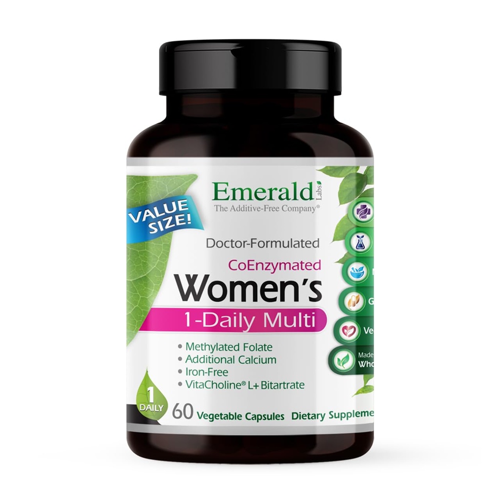 EMERALD LABS Γυναικεία 1-Daily Multi - Multivitamin για γυναίκες - Περιλαμβάνει ασβέστιο, ψευδάργυρο, βιταμίνη Β & More - Οστική & ανοσοποιητική υποστήριξη συμπλήρωμα* - Χωρίς γλουτένη - 60 κάψουλες λαχανικών