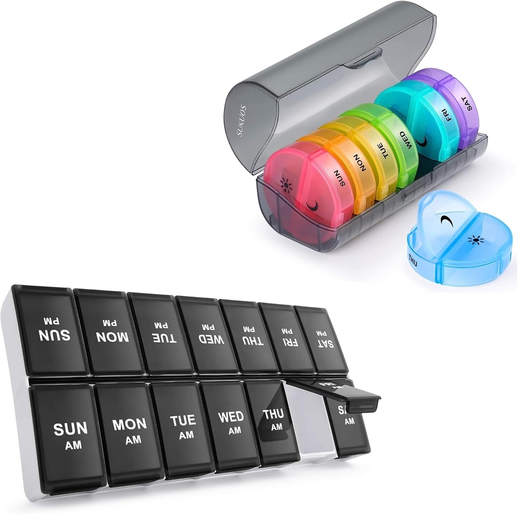 2 Pack Weekly Pill Organizer 7 Ημέρα 2 φορές την ημέρα, Sukuos Big Daily Pill Box για χάπια / Vitamin / Fish Oil / Συμπληρώματα, BPA Free Pill περιπτώσεις, εύκολο να καθαρίσει
