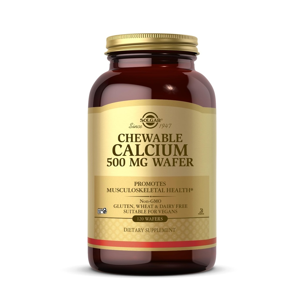 Solgar Chewable Calcium 500 mg - 120 Wafers - Προάγει τη μυοσκελετική υγεία - Μη ΓΤΟ, Vegan, Γλουτένη, Σιτάρι & Γαλακτοκομικά, Kosher - 60 Σερβιέτες