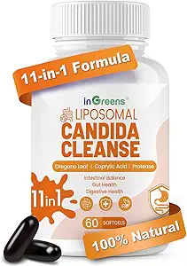11-in-1 Candida Cleanse, Advanced Candida Cleanse Detox for Women & Men, Candida Support Supplement with Oregano, Caprylic Acid, Probiotics & Herbal Extracts, 60 Softgels