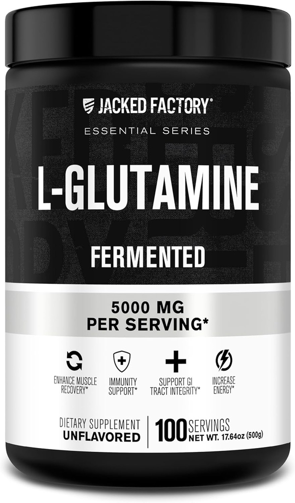 Jacked Factory L-Glutamine Powder 100 σερβιρίσματος - Vegan Fermented L συμπλήρωμα γλουταμίνης για την αποκατάσταση μυών μετά την προπόνηση, ανοσία, Digestive Health 