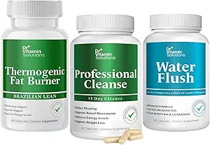 DR VITAMIN SOLUTIONS Thermogenic Fat Burner, 15 Day Cleanse, Water Flush, Weight Loss for Women & Men Bundle, 180 Capsules