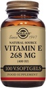 Solgar Vitamin E 268 mg (400 IU), 100 Χορτοφαγικά Softgels - Φυσικό Αντιοξειδωτικό, Δερμάτινο & Ανοσολογικό Σύστημα Υποστήριξη - Φυσικώς-Πηγή Βιταμίνη E - Μη-ΓΤΟ, Vegan, Χωρίς Γλουτένη, Χωρίς Γαλακτοκομικά - 100 Σερβιέτες