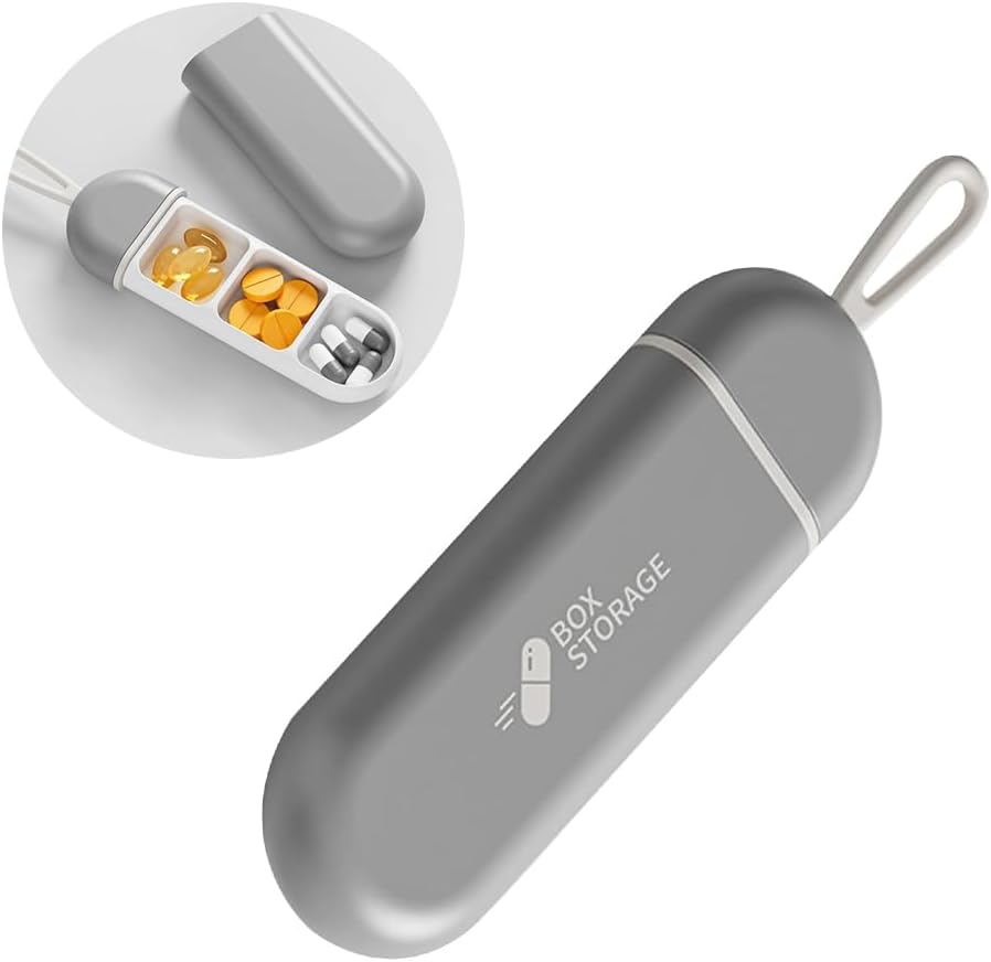 Organizer χάπια ταξιδιού, Mini καθημερινή συσκευασία εμπορευματοκιβωτίων φορητή θήκη χάπι για να κρατήσει ιατρική συμπλήρωμα βιταμίνης Fish Oil Box, μικρό κουτί αποθήκευσης τσέπης ταξιδιών χάπια (Grey)